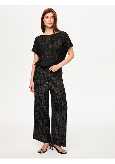Kendinden Simli Dokulu Örme Wide Leg Fit Pantolon S26pnt026 Us26pnt02610 Siyah