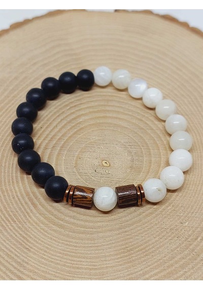 Aytaşı & Oniks Taşı 8mm Unisex Tasarım Bileklik Hawaii Model 933 Çok Renkli