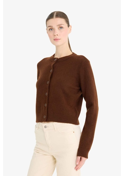 Defacto Regular Fit Bisiklet Yaka Basic Düz Düğmeli Soft Touch Yumuşak Triko Hırka E3654ax25wnbn271 Kahve