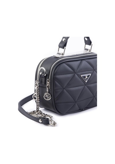 Nas Bag Zincirli Kapitone Çift Gözlü El Ve Çapraz Çanta Siyah Dona 21x16 Cm Siyah