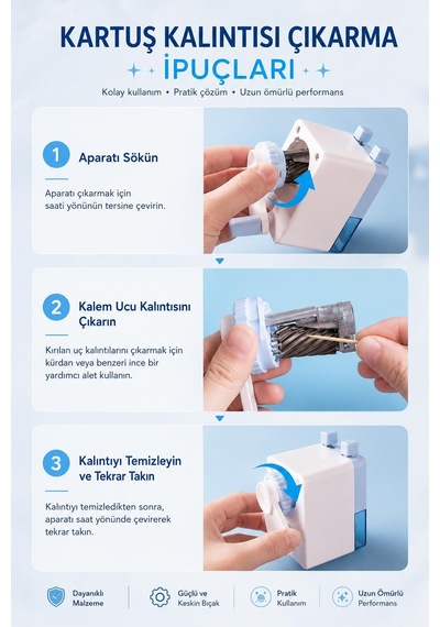 Deli H515-bl Çevirmeli Kalemtıraş Geniş Hazneli, Dayanıklı Çelik Bıçaklı Masaüstü Kalemtraş Mavi