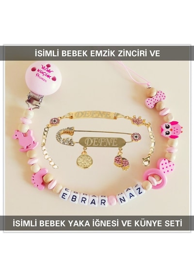 Sahi Aksesuar İsimli Emzik Zinciri Ve İsimli Yaka İğnesi Ve Künye Seti Bezyı393 Çok Renkli