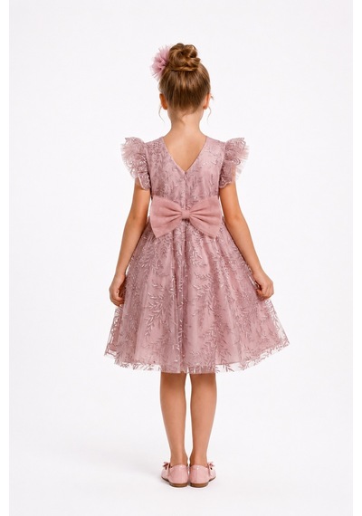Mnk Baby & Kids Floare Kız Çocuk Abiye Elbise M00850 Koyu Pembe