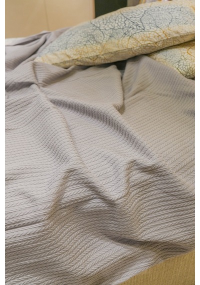 Sofline %100 Pamuk Çift Kişilik Yazlık Örgü Pike, Yatak Örtüsü, Terletmez Kumaş 240x200cm Gri