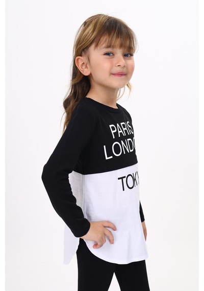 Toontoy Kids Toontoy Kız Çocuk Paris London Baskılı T-shirt Siyah