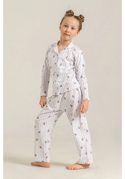 Moda Dua Rolypoly Rp3913-g Kız Çocuk Gömlek Pijama Takım Lila