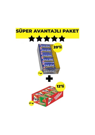 Falım Damla Aromalı Sakız 5'li X 20 Adet - First Sensations Karpuz Aromalı Sakız 27gr X 12 Adet
