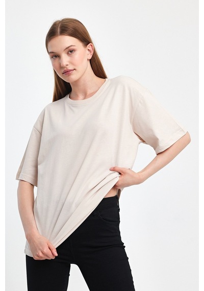 Odda 0008 Kadın Oversize Tişört Bej