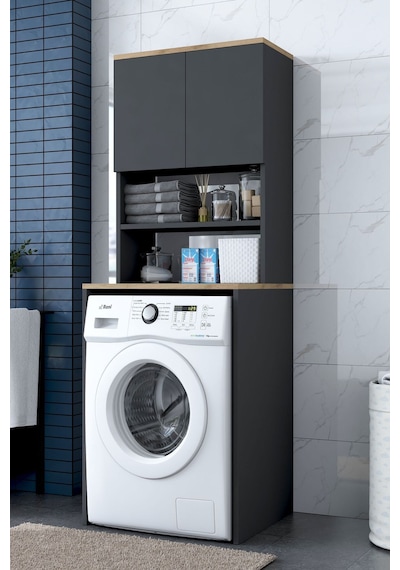 Rani Kd101 Çamaşır Makinesi Dolabı 3 Raflı Kapaklı Banyo Dolabı Antrasit - Sepet Ceviz Rani Kd101 Çamaşır Makinesi Dolabı 3 Raflı Kapaklı Banyo Dolabı Antrasit - Sepet Ceviz