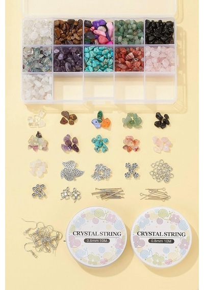 Obsessions Takı Yapma Seti, 11 Çeşit Doğal Taş, 10 Mm, Gümüş Rengi Dökme Takı Malzesi Ve Kristal Misina Diğer