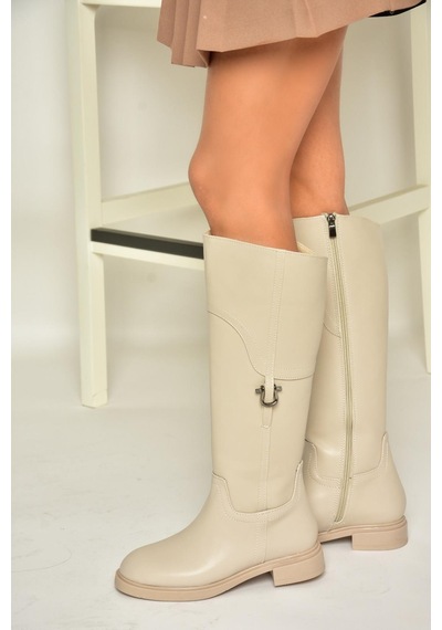 Fox Shoes T973600609 Bej Düz Taban Kadın Çizme Bej-suni Deri Bej
