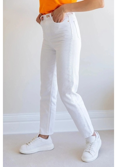 Woddi Mom Çnr Kadın Yüksek Bel Beyaz Jeans Likralı Esnek Kot Pantolon Yeni Hsn-2