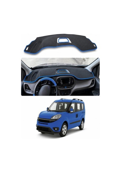 Fiat - Doblo 2015-2022 Uyumlu Torpido Koruma Kılıfı - Mavi Şeritli