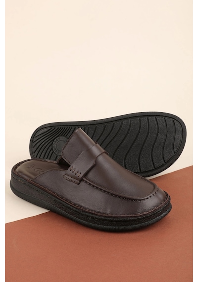 Gondol Hakiki Deri Unisex Sabo Terlik Anatomik Yumuşak Tabanlı Hkm.41 Kahverengi