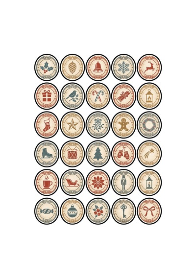Yılbaşı Kış Vintage Sticker Seti 150 Adet - 5'li Mega Paket No05 - Laptop Defter Ajanda Çok Renkli