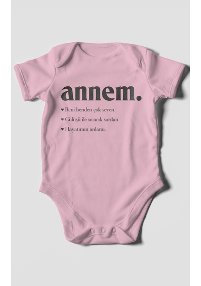 Annem Baskılı Bebek Zıbını Çıtçıtlı Body 8 Renk %100 Pamuk Kısa Kol Koyu Pembe
