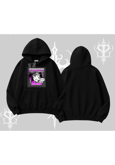 Kapşonlu Sweatshirt Games Schoolgirl Anime Baskılı Siyah