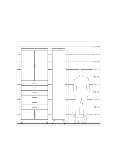 Arges Dolap 3 Raflı 6 Çekmeceli 4 Kapaklı 88x30x243 Antrasit-çam Antrasit