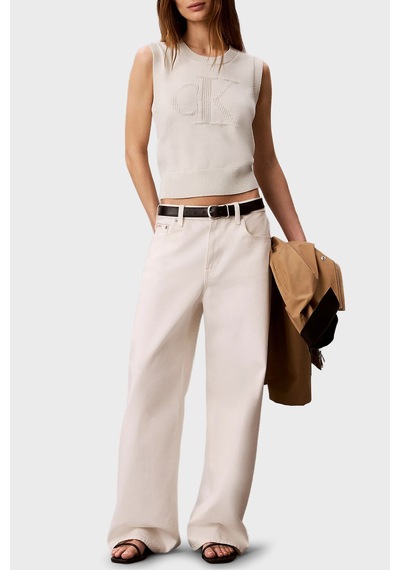 Calvin Klein % 100 Pamuk Dokulu Logo Monogramlı Süveter Lv047g321gyas Bayan Süveter Lv047g321g Yas Krem