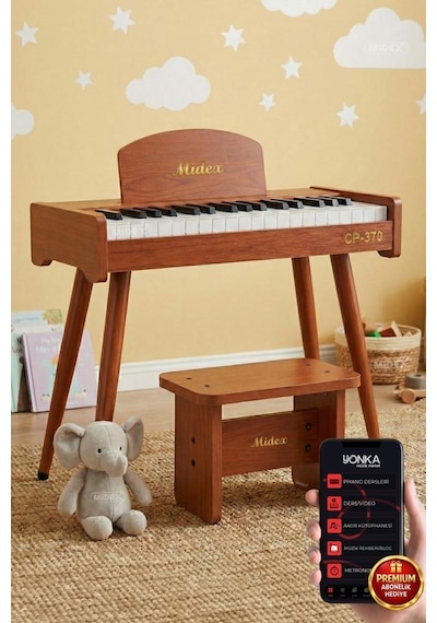 Midex Cp-370or Ahşap Çocuk Piyanosu Pilli 37 Tuşlu Gerçek Piyano Tuşları