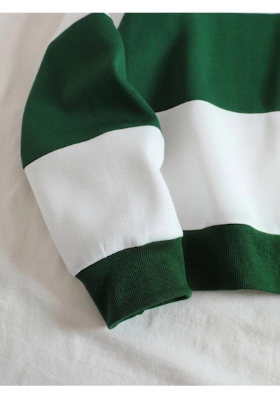 Altamira Unisex Çizgili Oversize Polo Yaka Yarım Fermuarlı Sweatshirt 001