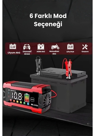 12v 8a Akıllı Akü Şarj Cihazı 12v 8a Lcd Ekranlı Pulse Repair Otomatik Akü Şarj & Desülfatör