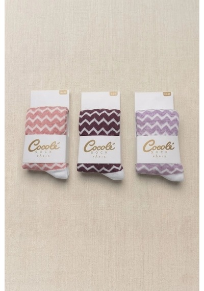 Cocole Socks Kız Bebek Külotlu Çorabı 3'lü Set Pamuklu Zigzag 0-24 Ay Çok Renkli