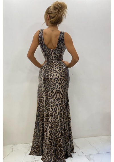 Pink Life Leopar Payet Kumaş Abiye Leopar