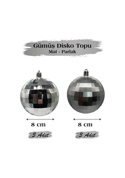 8 Cm Gümüş Mat Parlak Yılbaşı Top Süs Disko Topu 6 Parça Dekoratif Ağaç Ve Parti Süsü Diğer