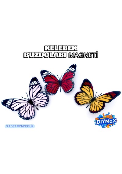 Kelebek Buzdolabı Magneti 3 Lü Set Dekoratif Renkli Kelebek Mıknatıslı Buzdolabı Süsü 3