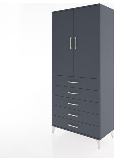 Hyperion Dolap Tek Raflı 5 Çekmeceli Tek Askılı 88x44x195 Ant... Antrasit