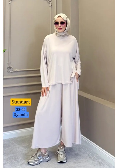 Balenbi Kadın Modal Kumaş Oversize Bol Paça Pantolon Rahat Kalıp İkili Tesettür Takım 1222 - Premium Seri Taş Balenbi Kadın Modal Kumaş Oversize Bol Paça Pantolon Rahat Kalıp İkili Tesettür Takım 1222 - Premium Seri Taş