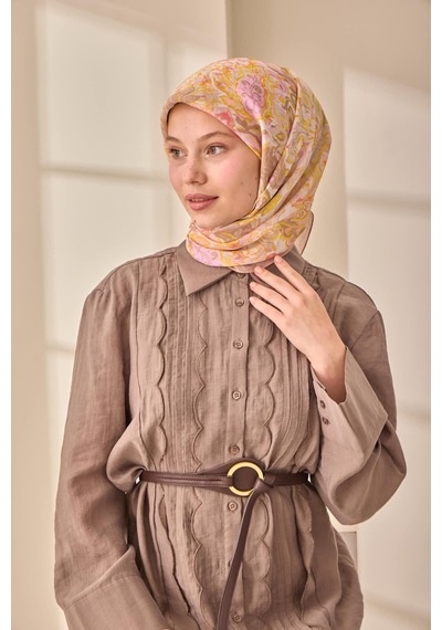 Silk Home Olinda İpek Eşarp 47002-36 Pudra, Sarı, Vizon, Pembe