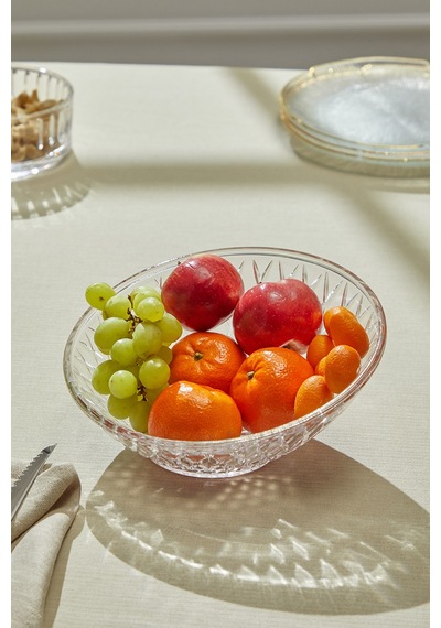 Selen Concept Yatık Kafes Model El Yapımı Cam Meyve Sunum Ve Salata Kasesi Şeffaf