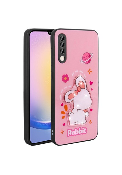 Zore Samsung Galaxy Uyumlu A70 Kılıf Parlayan Kabartmalı İkonik Figürlü Omsy Amas Silikon Kapak - Pembe