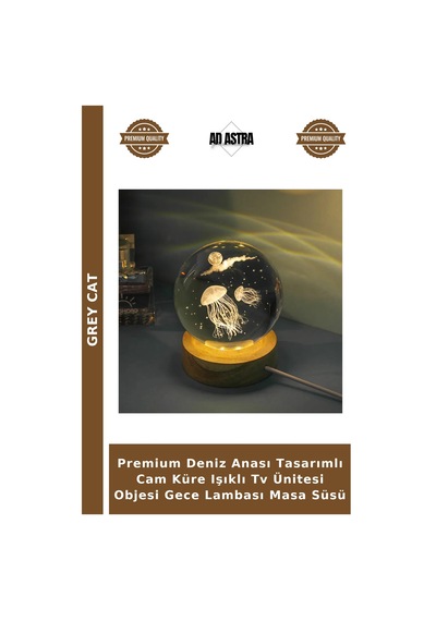 Premium Deniz Anası Tasarımlı Cam Küre Işıklı Tv Ünitesi Objesi Gece Lambası Masa Süsü Denizanası