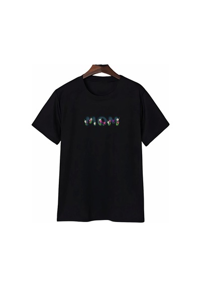 Anneler Gününe Özel Tasarım Mom Çiçek Baskılı T-shirt - Siyah