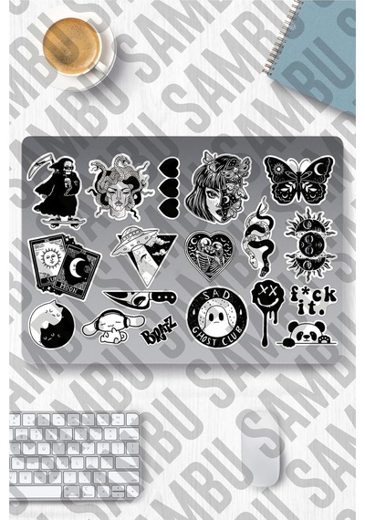 Black White Aesthetic Temalı Sticker Etiket Seti 1 - Siyah Beyaz Sticker - Laptop Notebook Telefon