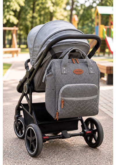 Vıatox Vt-010 Anne Bebek Bakım Sırt Çantası Termal Biberonluk Ve Bebek Arabası Askı Aparatı Hediye Gri