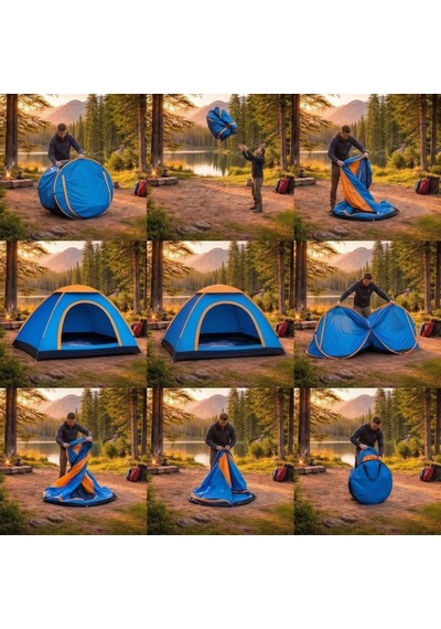 3 Kişilik Yarı Otomatik Kurulum Kamp Çadırı Suya Dayanıklı, Taşıma Çantalı Outdoor Aile Çadırı, Pi Çok Renkli
