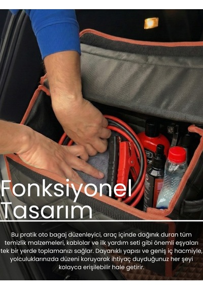 Araç Bagaj Düzenleyici Organizer Deri Kaymaz Cırt Bantlı Geniş Hacimli Çanta,su Geçirmez A7