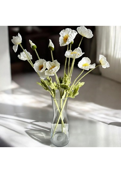 Yapay Çiçek I42 Gelincik Dalı 60 Cm Beyaz Beyaz