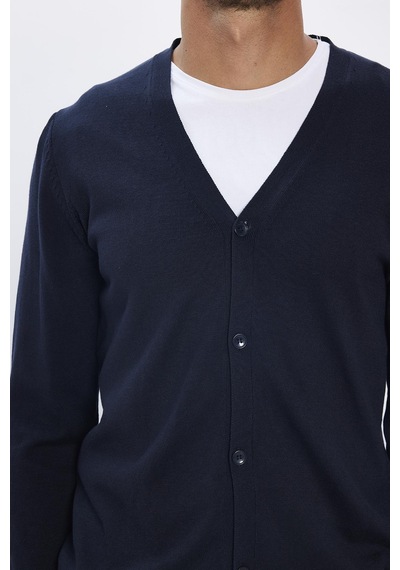 Tudors Erkek Slim Fit Düğmeli Düz Pamuk Mavi Lacivert Hırka-12703 Mavi