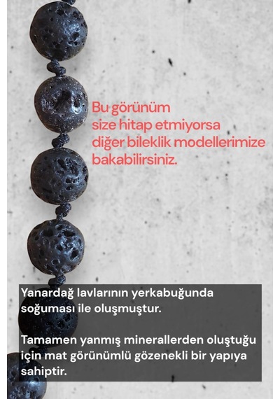 Pozitif Doğal Taş Lav Taşı Bileklik Makrome Ayarlı 545-1 Siyah