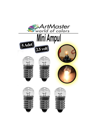 Mini Ampul 2.5 Volt 5 Adet Okul Sınıf Elektrik Devre Küçük Elektrik Deney Ampulü 2.5 Volt Deney Ampulü Küçük Boy