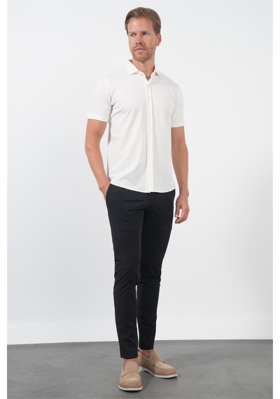 İmza Beyaz İtalyan Yaka Kısa Kol Cepsiz Slim Fit Esnek Gömlek 1004260159