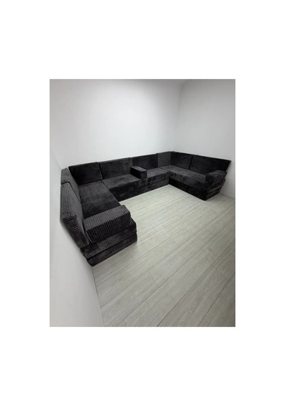 Premium Kadife Kumaş, Konforlu Yer Kanepesi ,modüler Şark Köşesi Takımı - Antrasit - 40 Cm - U Set