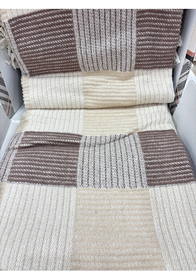 Sesli Comfort Kahve Bej Ekose Skoç Pamuk Örme Battaniye 200x220 Çift Kişilik Battal Diğer