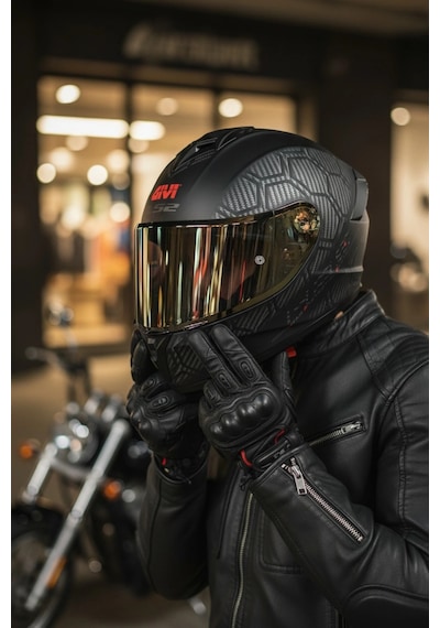 Gıvı 50.x Snake Mat  1 Renkli 1 Şeffaf Vizörlü Motosiklet Kask Gold Vizör + Şeffaf