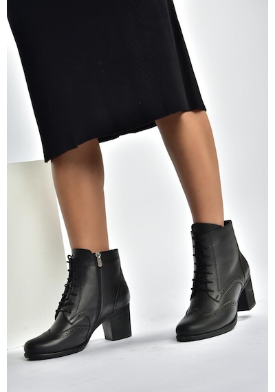 Fox Shoes V468300903 Siyah Hakiki Deri Kalın Topuklu Kadın Bot Siyah-hakiki Deri